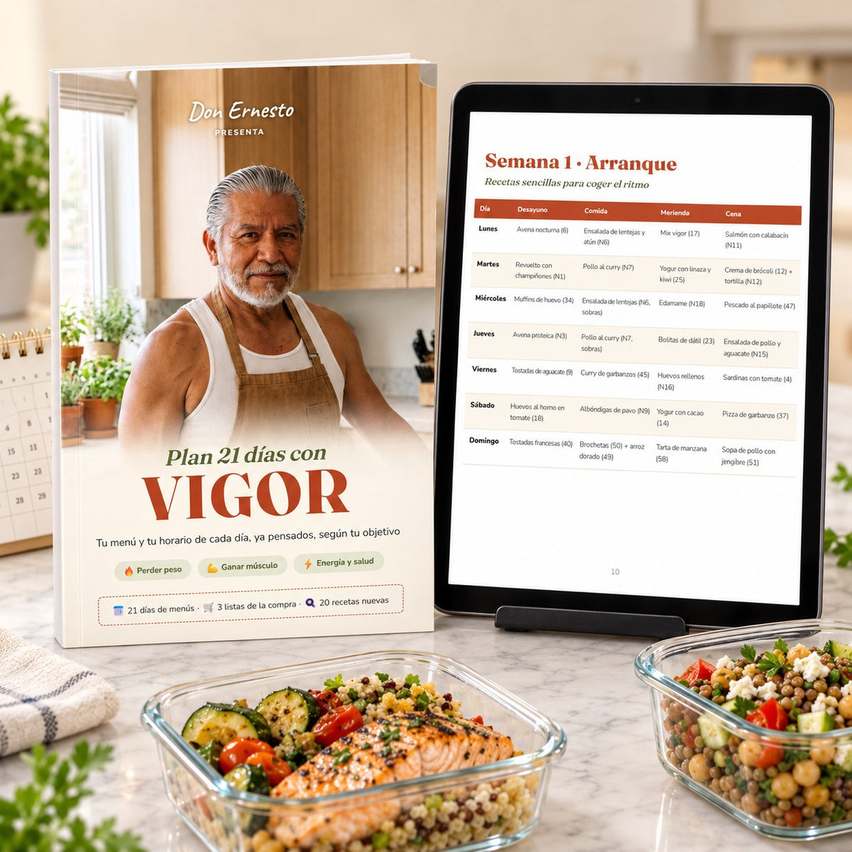 Plan 21 días con vigor y el menú semanal en tablet
